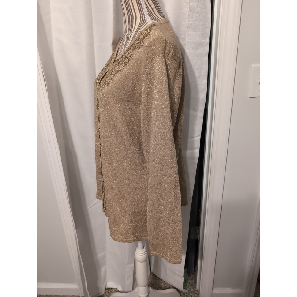 NWT Vintage Jaclyn Smith Gold Shimmer Hand Beaded Cardigan Sweater Size XL - Picture 8 of 13